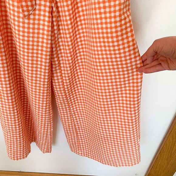 MINKPINK orange gingham picnic smocked strapless wide leg jumpsuit - Picture 5 of 11